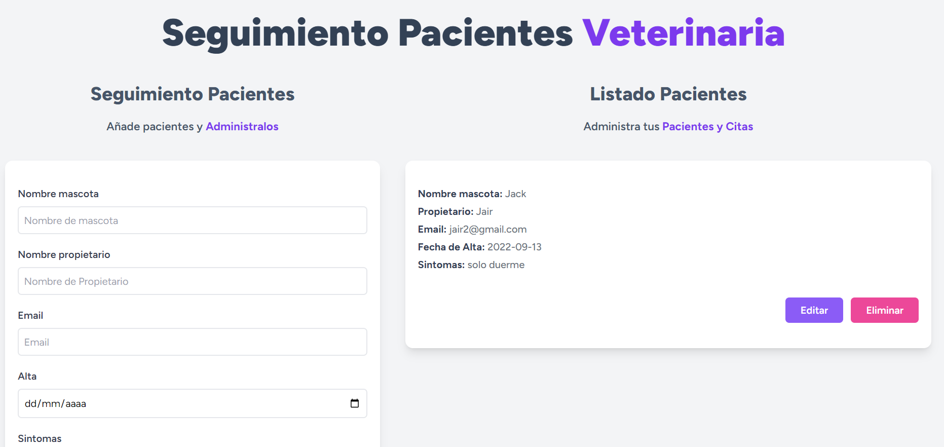 Project | Veterinary App